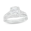 Thumbnail Image 1 of 1-7/8 CT. T.W. Certified Princess-Cut Lab-Grown Diamond Cushion Frame Split Shank Bridal Set in 14K White Gold (I/SI2)