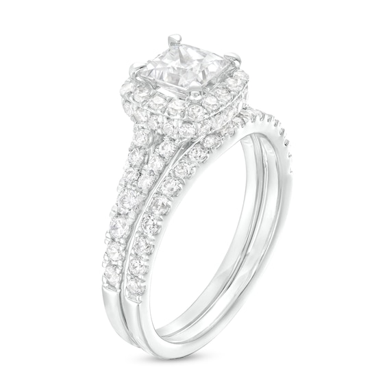 1-7/8 CT. T.w. Certified Princess-Cut Lab-Grown Diamond Cushion Frame Split Shank Bridal Set in 14K White Gold (I/Si2)