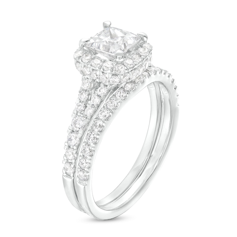 Main Image 3 of 1-7/8 CT. T.W. Certified Princess-Cut Lab-Grown Diamond Cushion Frame Split Shank Bridal Set in 14K White Gold (I/SI2)