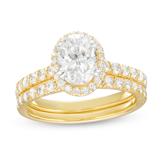 1-3/4 CT. T.w. Certified Oval Lab-Grown Diamond Frame Bridal Set in 14K Gold (I/Si2)