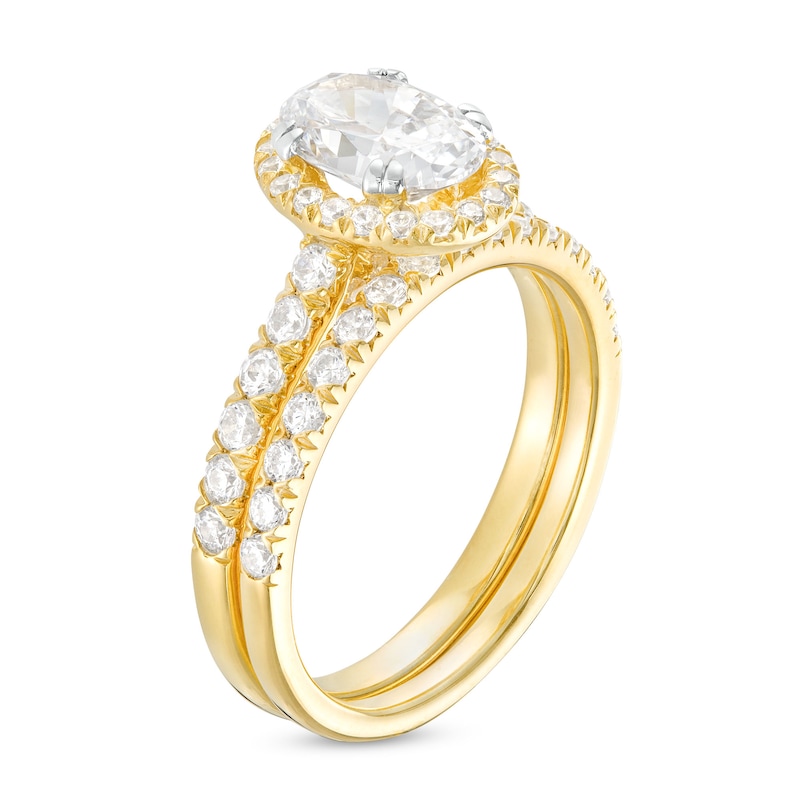 1-3/4 CT. T.W. Certified Oval Lab-Created Diamond Frame Bridal Set in 14K Gold (I/SI2)