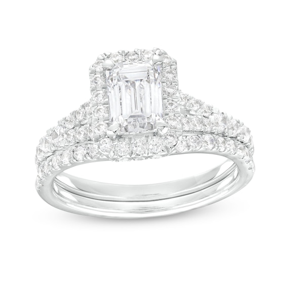 1-7/8 CT. T.w. Certified Emerald-Cut Lab-Grown Diamond Frame Split Shank Bridal Set in 14K Gold (I/Si2