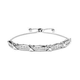1/10 CT. T.W. Diamond Five Stone and "X" Station Bolo Bracelet in Sterling Silver - 10.5"