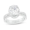 Thumbnail Image 1 of 2-7/8 CT. T.W. Certified Oval Lab-Grown Diamond Frame Bridal Set in 14K White Gold (I/SI2)
