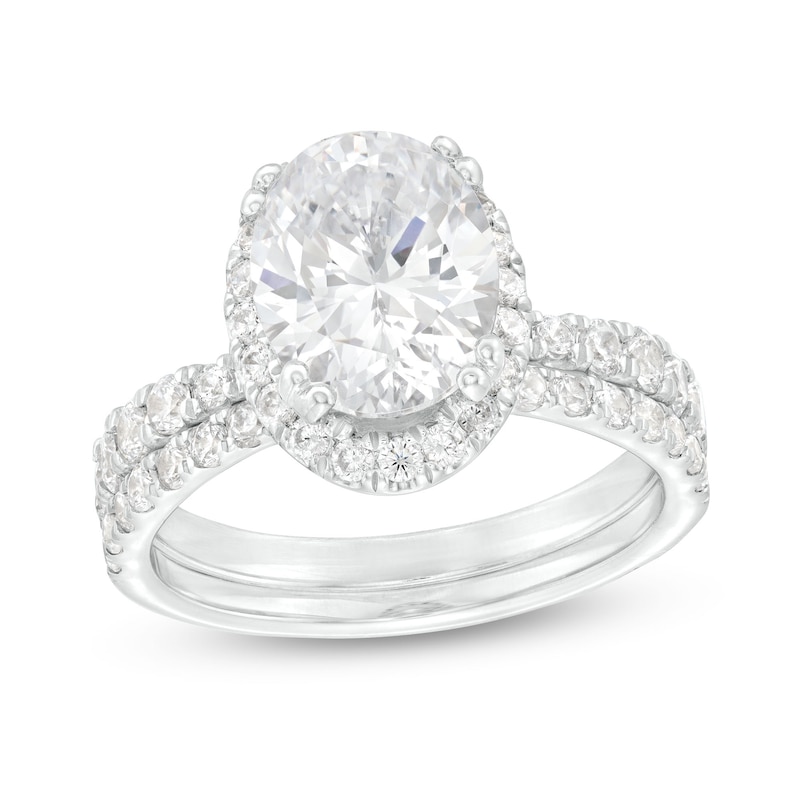 Main Image 1 of 2-7/8 CT. T.W. Certified Oval Lab-Grown Diamond Frame Bridal Set in 14K White Gold (I/SI2)
