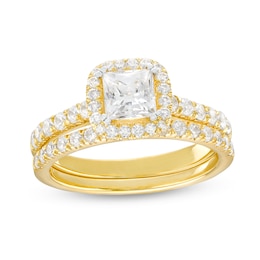 1-3/4 CT. T.W. Certified Princess-Cut Lab-Created Diamond Cushion Frame Bridal Set in 14K Gold (I/SI2)