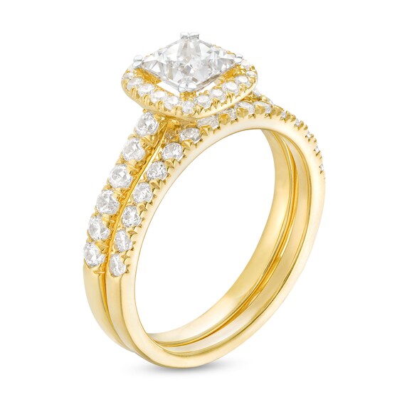 1-3/4 CT. T.w. Certified Princess-Cut Lab-Grown Diamond Cushion Frame Bridal Set in 14K Gold (I/Si2)