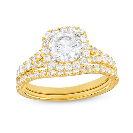 1-7/8 CT. T.w. Certified Lab-Grown Diamond Cushion Frame Split Shank Bridal Set in 14K Gold (I/Si2)