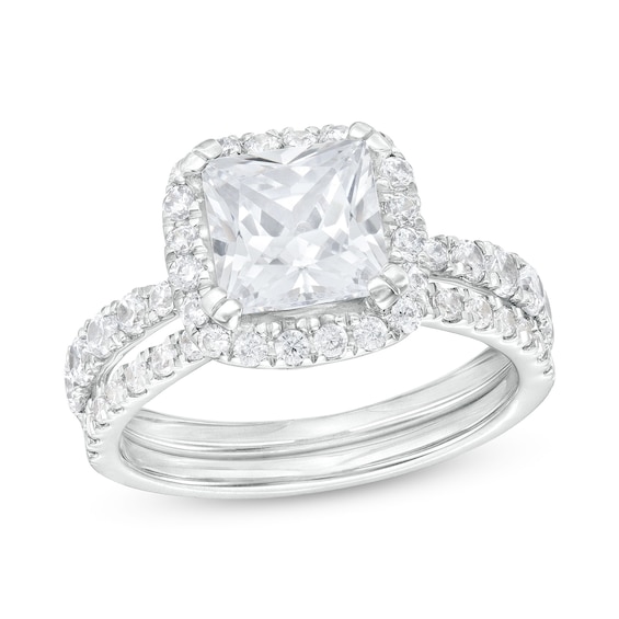 2-7/8 CT. T.w. Certified Princess-Cut Lab-Grown Diamond Cushion Frame Bridal Set in 14K White Gold (I/Si2)
