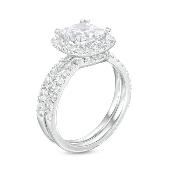 2-7/8 CT. T.w. Certified Princess-Cut Lab-Grown Diamond Cushion Frame Bridal Set in 14K White Gold (I/Si2)