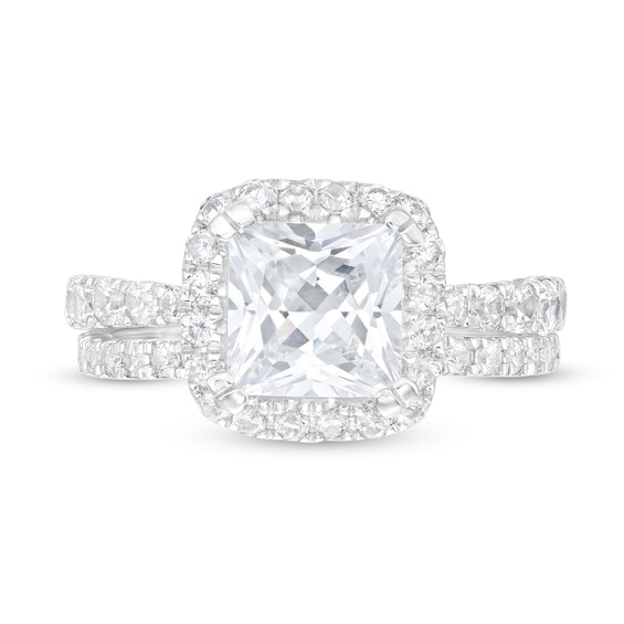 2-7/8 CT. T.w. Certified Princess-Cut Lab-Grown Diamond Cushion Frame Bridal Set in 14K White Gold (I/Si2)