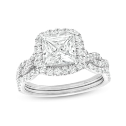 2-5/8 CT. T.W. Certified Princess-Cut Lab-Created Diamond Cushion Frame Twist Bridal Set in 14K White Gold (I/SI2)