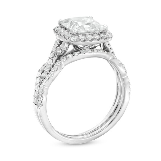 2-5/8 CT. T.w. Certified Princess-Cut Lab-Grown Diamond Cushion Frame Twist Bridal Set in 14K White Gold (I/Si2)