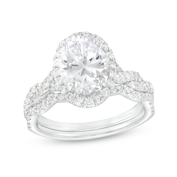 2-5/8 CT. T.w. Certified Oval Lab-Grown Diamond Frame Twist Shank Bridal Set in 14K White Gold (I/Si2)