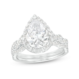 2-5/8 CT. T.W. Certified Pear-Shaped Lab-Grown Diamond Frame Twist Shank Bridal Set in 14K White Gold (I/SI2)