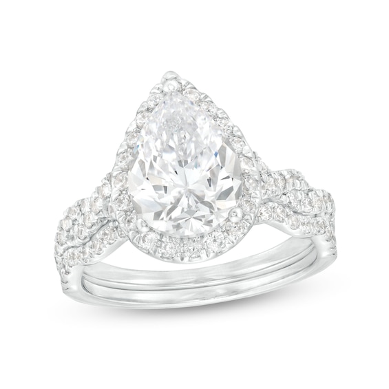 2-5/8 CT. T.w. Certified Pear-Shaped Lab-Grown Diamond Frame Twist Shank Bridal Set in 14K White Gold (I/Si2)
