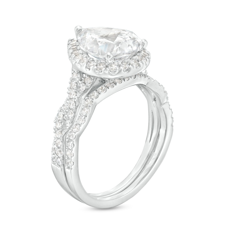 Main Image 3 of 2-5/8 CT. T.W. Certified Pear-Shaped Lab-Grown Diamond Frame Twist Shank Bridal Set in 14K White Gold (I/SI2)
