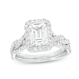 2-5/8 CT. T.W. Certified Emerald-Cut Lab-Grown Diamond Frame Twist Shank Bridal Set in 14K White Gold (I/SI2)