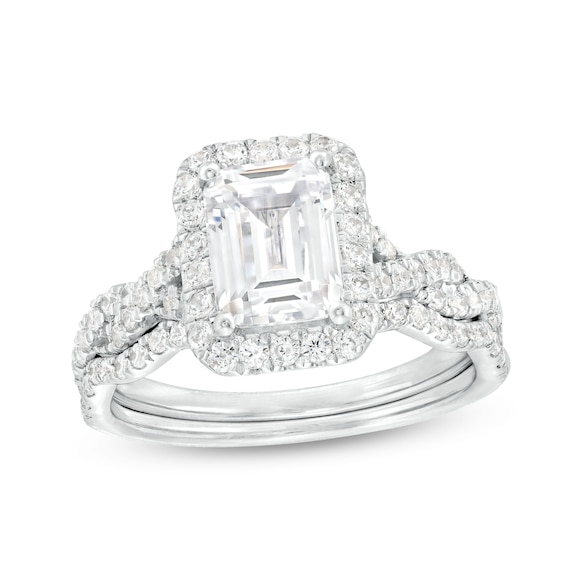 2-5/8 CT. T.w. Certified Emerald-Cut Lab-Grown Diamond Frame Twist Shank Bridal Set in 14K White Gold (I/Si2)