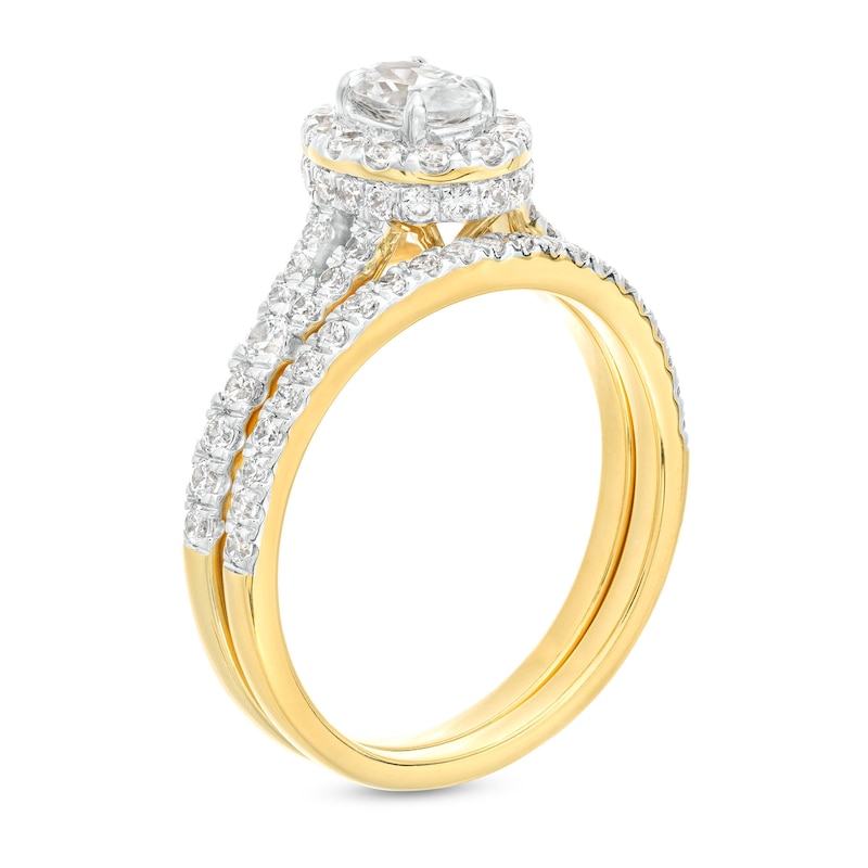 Main Image 3 of 1-1/4 CT. T.W. Oval Diamond Frame Split Shank Bridal Set in 14K Gold