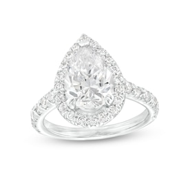 4 CT. T.W. Certified Pear-Shaped Lab-Grown Diamond Frame Engagement Ring in 14K White Gold (I/SI2)