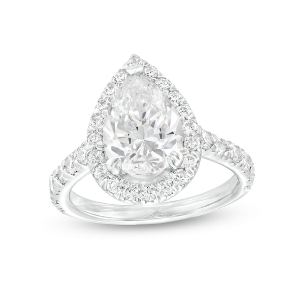 4 CT. T.w. Certified Pear-Shaped Lab-Grown Diamond Frame Engagement Ring in 14K White Gold (I/Si2)