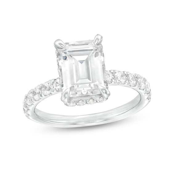 3-7/8 CT. T.w. Certified Emerald-Cut Lab-Grown Diamond Hidden Frame Engagement Ring in 14K White Gold (I/Si2)