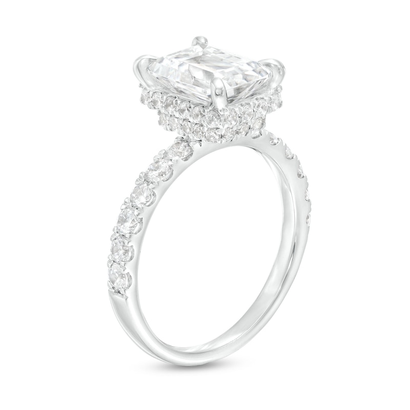Main Image 3 of 3-7/8 CT. T.W. Certified Emerald-Cut Lab-Grown Diamond Hidden Frame Engagement Ring in 14K White Gold (I/SI2)