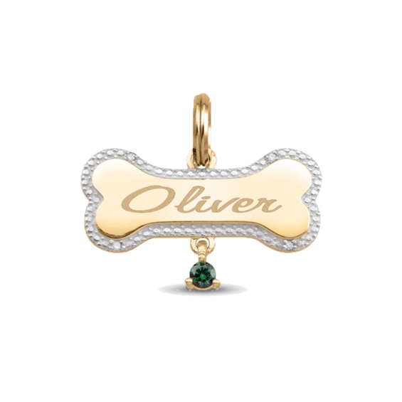 3.0mm Gemstone and Diamond Accent Engravable Dog Bone Pet Tag (1 Stone and 1-4 Lines)