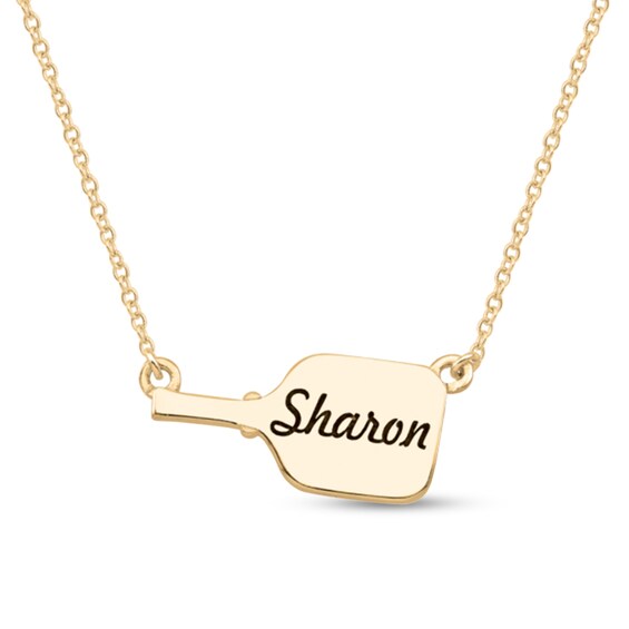 Gemstone Engravable Script Tilted Pickleball Necklace (1 Stone and Line)