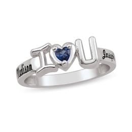 Couple's 3.0mm Heart-Shaped Gemstone Engravable Script &quot;I HEART U&quot; Ring (1 Stone and 1-2 Lines)