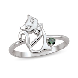 Gemstone and Diamond Accent Cat Outline Ring (1 Stone)