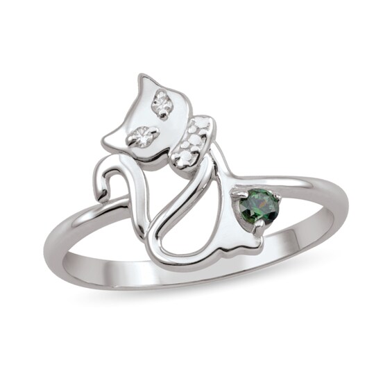 Gemstone and Diamond Accent Cat Outline Ring (1 Stone)