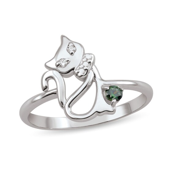 Gemstone and Diamond Accent Cat Outline Ring (1 Stone)