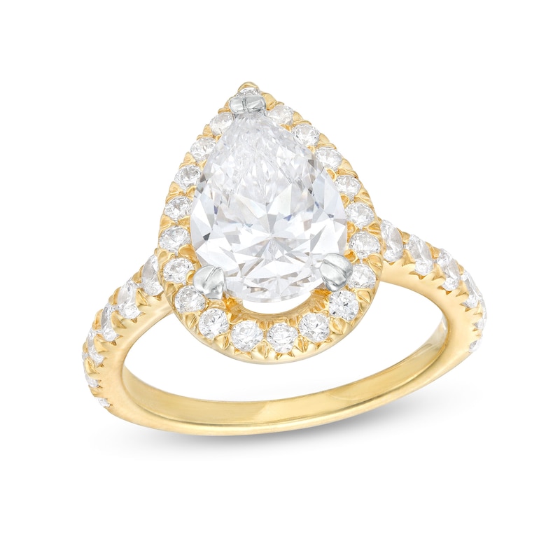 Main Image 1 of 4 CT. T.W. Certified Pear-Shaped Lab-Grown Diamond Frame Engagement Ring in 14K Gold (I/SI2)