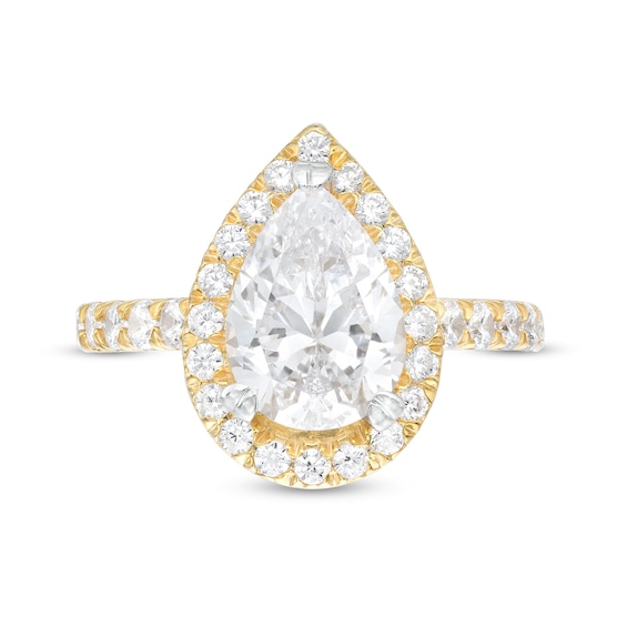 4 CT. T.w. Certified Pear-Shaped Lab-Grown Diamond Frame Engagement Ring in 14K Gold (I/Si2)