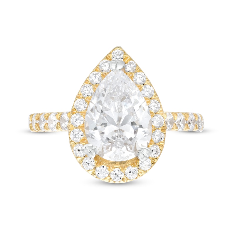 Main Image 4 of 4 CT. T.W. Certified Pear-Shaped Lab-Grown Diamond Frame Engagement Ring in 14K Gold (I/SI2)