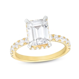 3-7/8 CT. T.W. Certified Emerald-Cut Lab-Grown Diamond Hidden Frame Engagement Ring in 14K Gold (I/SI2)