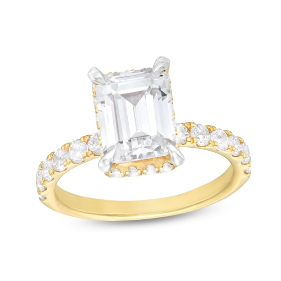 3-7/8 CT. T.w. Certified Emerald-Cut Lab-Grown Diamond Hidden Frame Engagement Ring in 14K Gold (I/Si2)