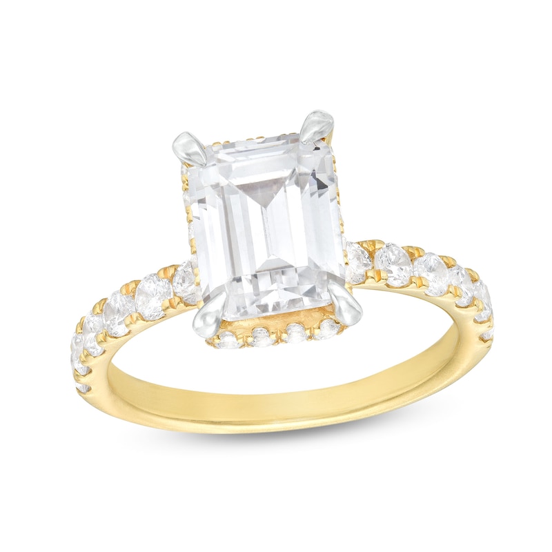 Main Image 1 of 3-7/8 CT. T.W. Certified Emerald-Cut Lab-Grown Diamond Hidden Frame Engagement Ring in 14K Gold (I/SI2)