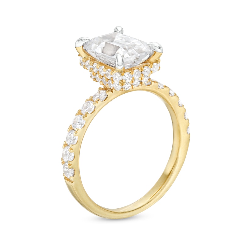 Main Image 3 of 3-7/8 CT. T.W. Certified Emerald-Cut Lab-Grown Diamond Hidden Frame Engagement Ring in 14K Gold (I/SI2)