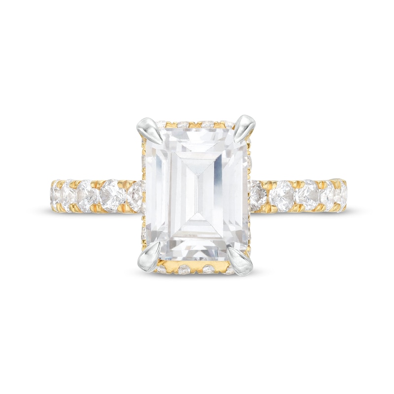 Main Image 4 of 3-7/8 CT. T.W. Certified Emerald-Cut Lab-Grown Diamond Hidden Frame Engagement Ring in 14K Gold (I/SI2)