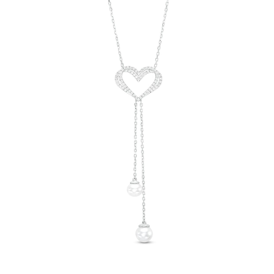 The Kindred Heart from Vera Wang Love Collection Cultured Freshwater Pearl and Diamond Drop Necklace in Sterling Silver