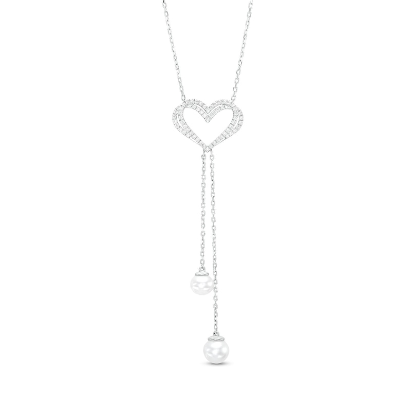 Main Image 1 of The Kindred Heart from Vera Wang Love Collection Freshwater Cultured Pearl and Diamond Drop Necklace in Sterling Silver