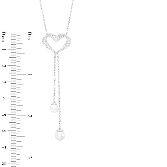 The Kindred Heart from Vera Wang Love Collection Freshwater Cultured Pearl and Diamond Drop Necklace in Sterling Silver