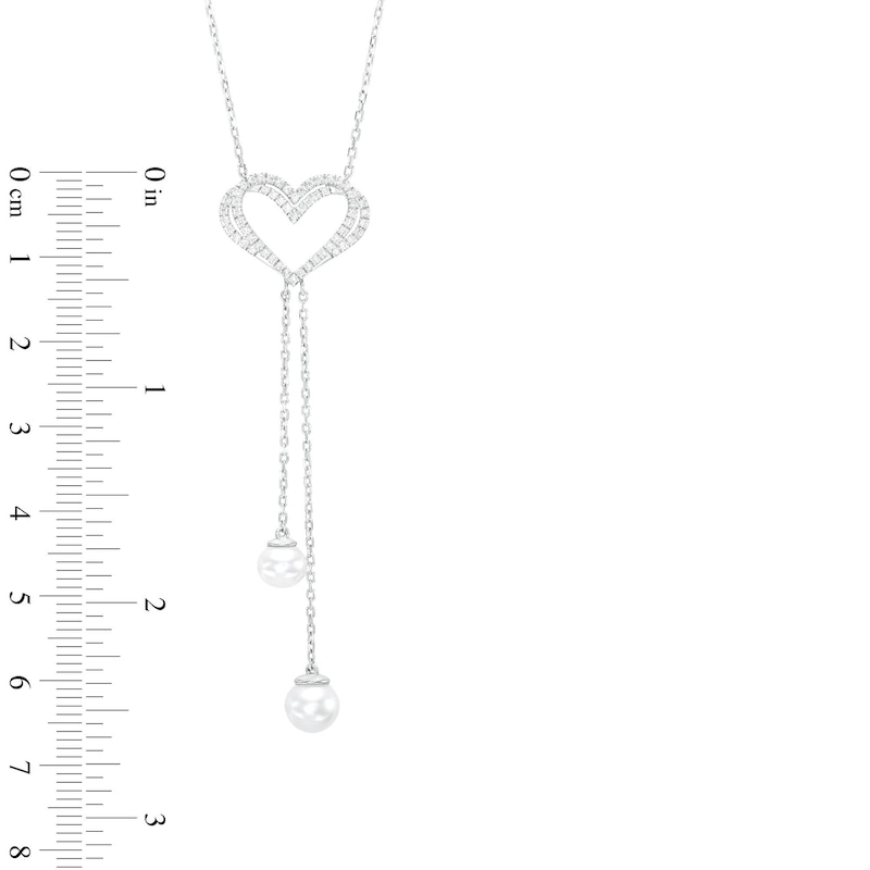 Main Image 3 of The Kindred Heart from Vera Wang Love Collection Freshwater Cultured Pearl and Diamond Drop Necklace in Sterling Silver