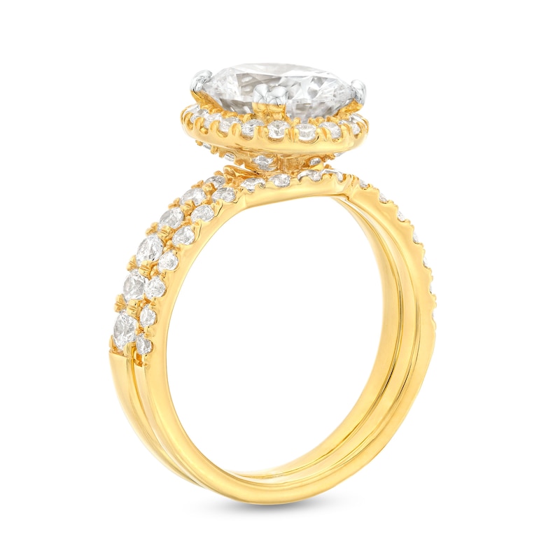 Main Image 3 of 2-7/8 CT. T.W. Certified Oval Lab-Grown Diamond Frame Bridal Set in 14K Gold (I/SI2)