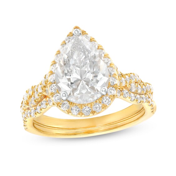 2-5/8 CT. T.w. Certified Pear-Shaped Lab-Grown Diamond Frame Twist Shank Bridal Set in 14K Gold (I/Si2)