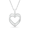 Thumbnail Image 1 of Diamond Accent Beaded Layered Interlocking Hearts Drop Pendant in Sterling Silver