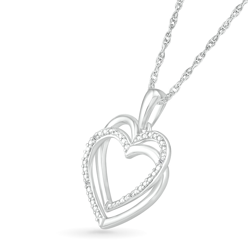 Main Image 2 of Diamond Accent Beaded Layered Interlocking Hearts Drop Pendant in Sterling Silver